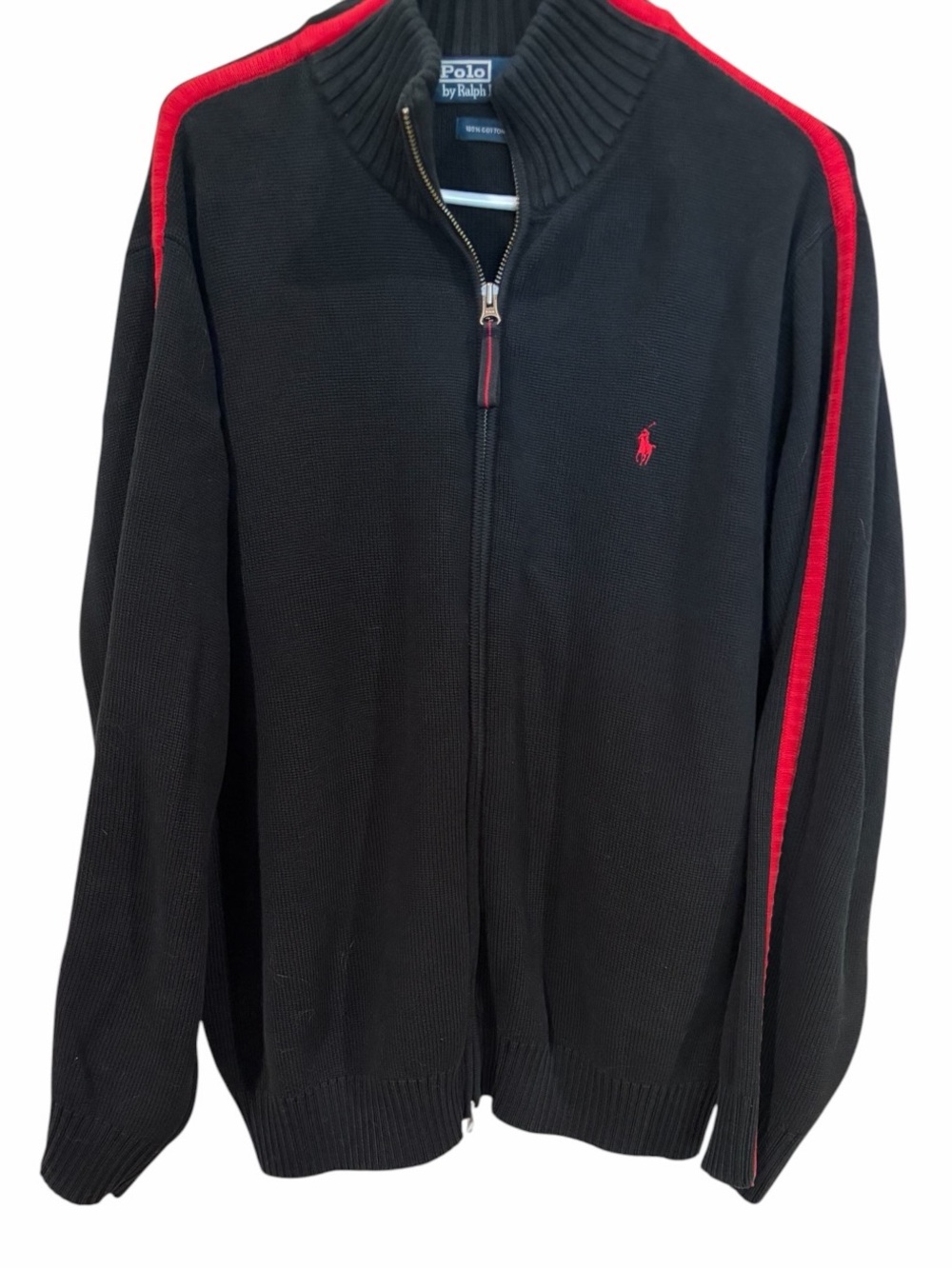Polo by Ralph Lauren Men's navy blue Zip Sweater Red Trim on sleeve size XXL